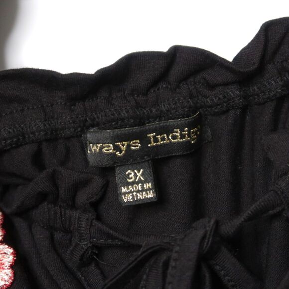 Always Indigo Womens Blouse Plus Size 3X Black Floral Rose Boho Peasant Romantic - Picture 4 of 10